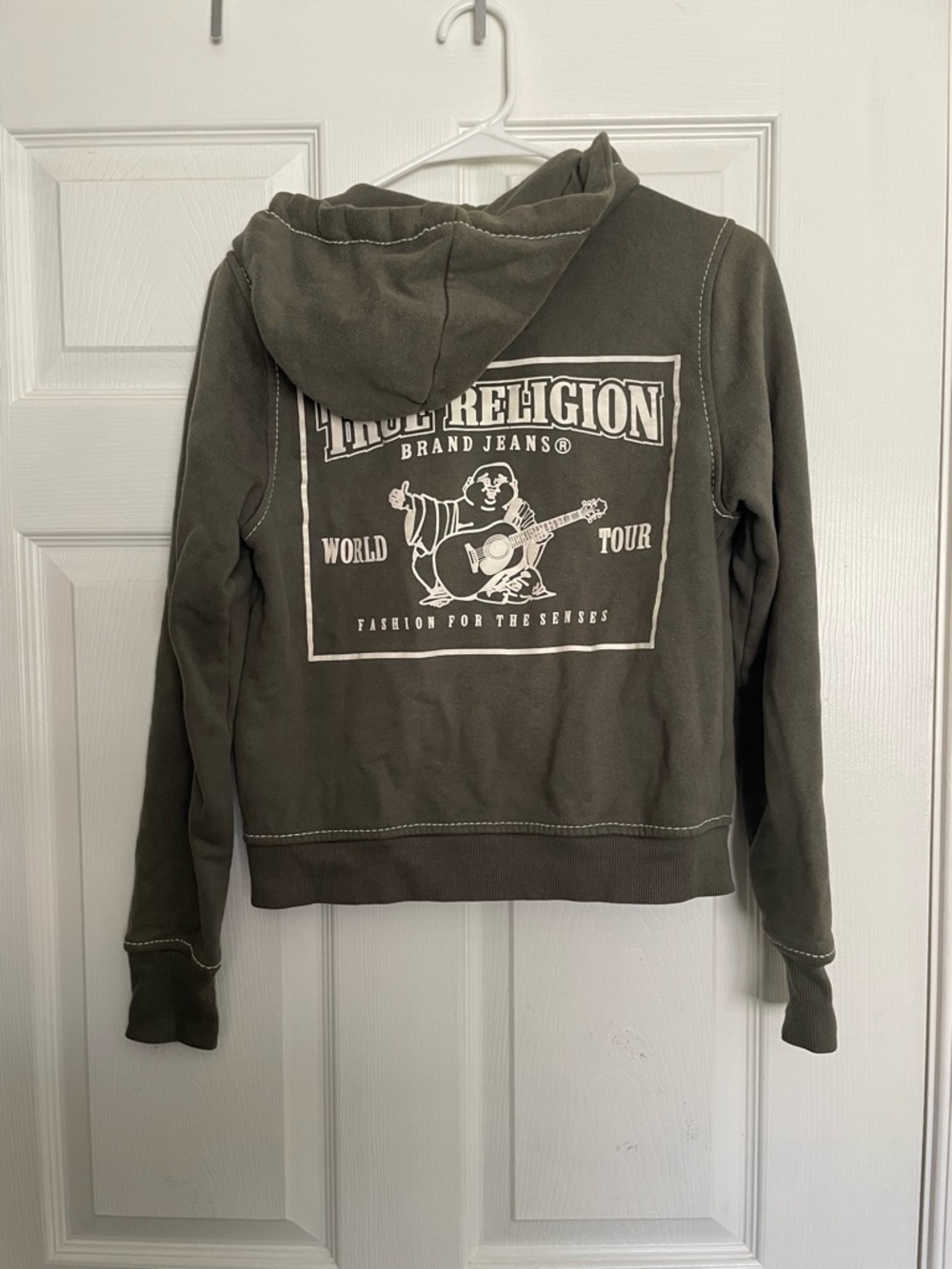 True Religion Women’s Small Olive Green Graphic Zip Cropped Hoodie